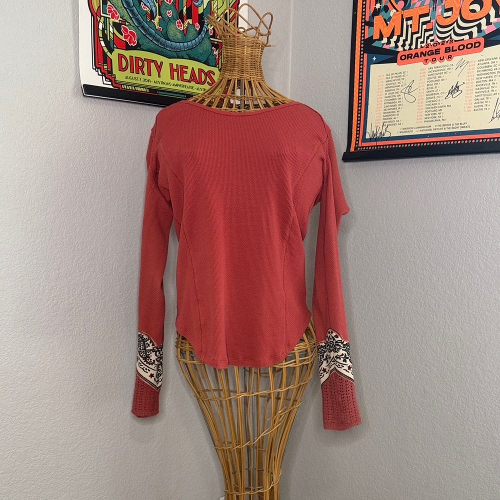 We The Free Terracotta Long Sleeve Top with Patterned Cuffs